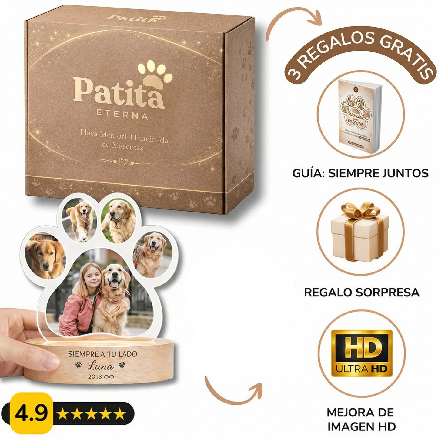 💛 Homenaje Iluminado Personalizado para tu Mascota